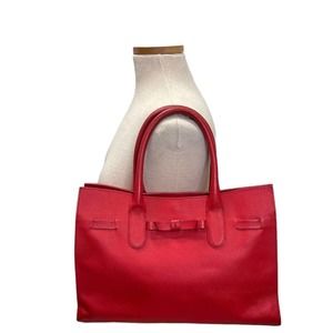 Red Leather Tote Shoulder Bag - Elegant Everyday Carry
